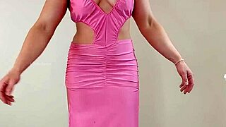 this blonde tries on a tight stripper dress and rips it during striptease