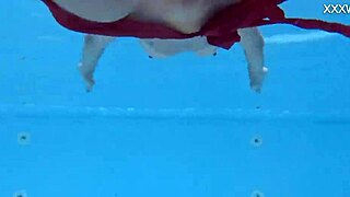 hottest milf strips underwater in pool