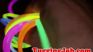 Busty teen tugs dick on stairways!