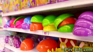 teen girl gets her face covered in cum during point-of-view action with a massive cock