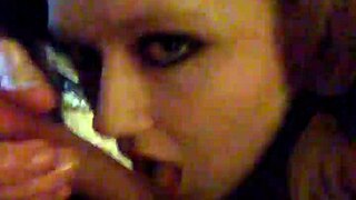 blonde teen gives boyfriend ball licking blowjob in garage