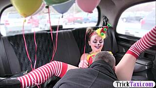 cute girl in costume enjoys driver's big cock in her pussy