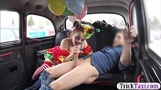 cute girl in costume enjoys driver's big cock in her pussy