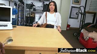 is this teen getting fucked hard at the fake job interview in the garage?