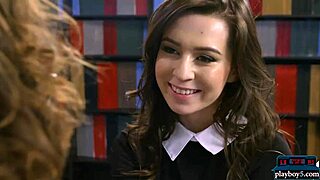 Another nerd gets naughty with bookworm student in the library