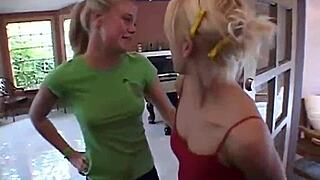 Amateur teen lesbians tease each other in summer heat