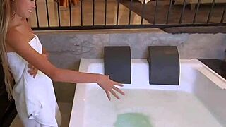 Just chilling with a gorgeous skinny Filipina teen shaving in the jacuzzi.