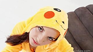 Eighteen-year-old virgin in pikachu costume loses focus during sex