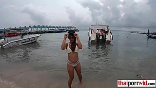 Thai teen 18+ plays with vibrator infront of her boyfriend, teasing him with her petite body and moans.