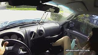 Teen In Glasses Teases With Car Play Nearby