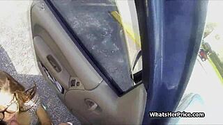 Teen In Glasses Teases With Car Play Nearby