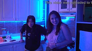 Linda takes off her clothes in the hot kitchen for blowjob and sex