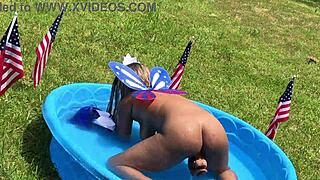 Nina Rivera indulges in solo masturbation under the garden sun