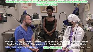 Doctor strip searching patient in hospital