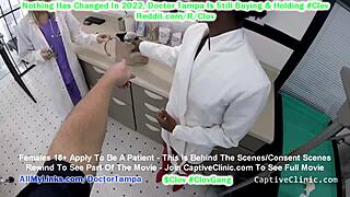 Doctor strip searching patient in hospital