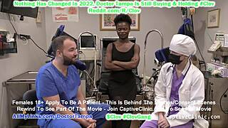 Doctor strip searching patient in hospital