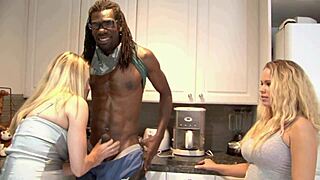 horny black stud fucks two sexy blondes britney and angela attison on the couch