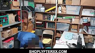 Hot buzzed ebony teen feels amazing getting fucked in the shop