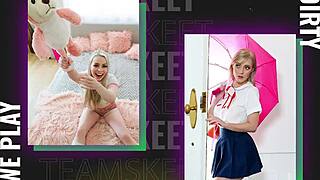 naughty teen 18+ beauties pajama party girl with glasses gets pussy pounded by friend with strapon dildo 😏