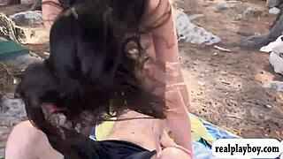 Two bikini teens suck cocks and get banged in the woods.