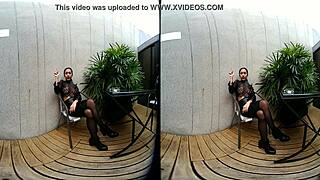 young girl feels free smoking topless in leather skirt on vrpussyvision