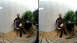 young girl feels free smoking topless in leather skirt on vrpussyvision