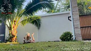 Young babe obediently gives herself to the neighbors man in her garden adventureswithalice