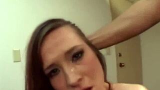 Petite slut gets spit roasted and weeps 😢