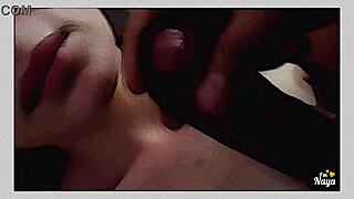 Big cock and face covered in cum, tiny teenie gets theirs