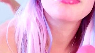 blonde pro engages in solo play with oral elements