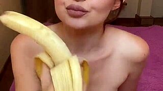 Hot brunette intriguingly sucks banana with 18-19 yo appeal