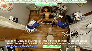 Clove Eliza Shields, a stunning model patient, spreads wide for her gyno exam in Tampa, Florida, revealing her perfect tits to the attentive doctor.