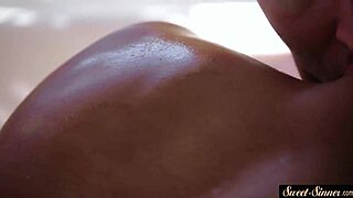 Classy ebony teen gets doggystyled in the bathroom pool, riding and bent over.