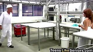 brunette teen bitch gets fucked hard by senior colleague in office