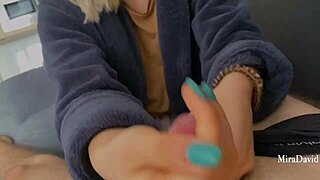 teen warms her hands on my cock for a homemade handjob