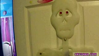 Step sister swallows in a halloween family fun