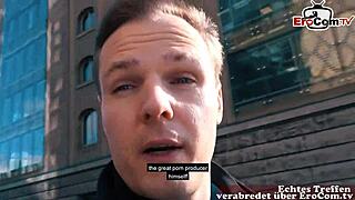 German big tits slut performs blind date casting on the street