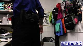 Nerdy blonde teen in glasses gets intense cavity search and hard fucking for shoplifting