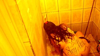 The pornstar asks, with my tattooed big ass and boobs, should i wash the bathroom solo during quarantine?