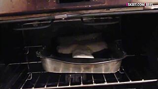 teen bakers sharing a cock in the kitchen for a hardcore 3some 😈