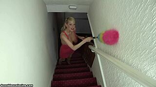 Responsible Busty Housewife Cleans House Almost Topless