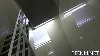 Cute teen babe sucks dude's wet cock