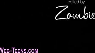 Tiny teen engages in girl-on-girl licking with petite features