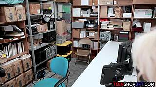 Tiny teen thief caught by big cock guard.