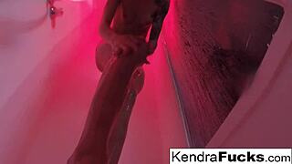 Hot Kendra Cole, sexy skinny teen, takes shower and masturbates solo in bathing.