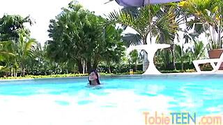 Tobie, a Colombian teen, pleasures herself by the university pool