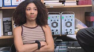 the curly ebony suspect gets FUCKED at the security guard's office