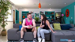 Personal cheerleader Aubree Valentine with Sam Shock in wild action. Curious how they score on the field?