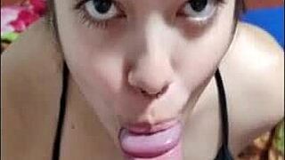 In this scene, the cute teen 18+ gives a deepthroat blowjob to the babe before bed.