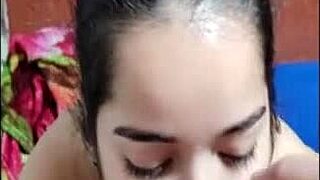 In this scene, the cute teen 18+ gives a deepthroat blowjob to the babe before bed.